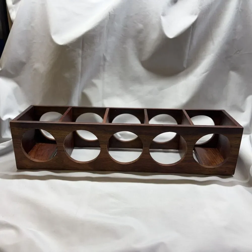 Crate & Barrel 5 Bottle Sheesham Wood Wall Mount Wine Rack Mid Century Modern